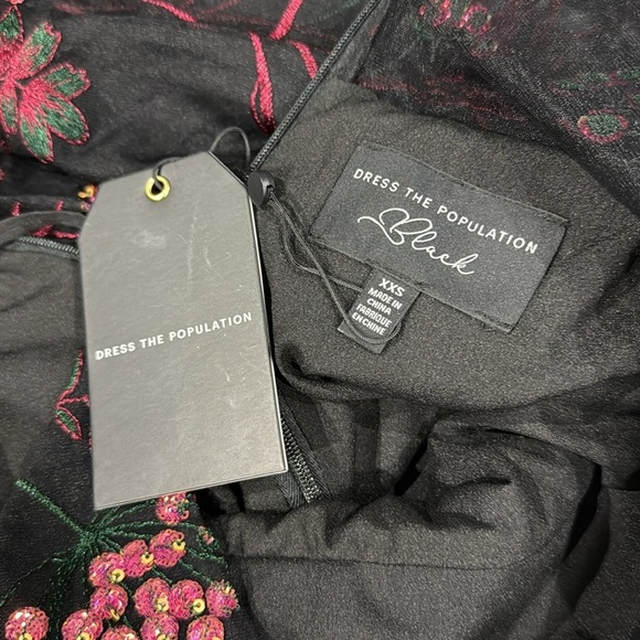 Dress the Population Black Paulette Embroidered Sequins Chiffon Midi Dress - XXS - Picture 4 of 8